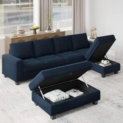 Belffin Velvet Convertible 4-Seat Sectional Sofa With Reversible Chaise L Shaped Sofa Couch Furniture Sets Sectional Couch With Storage Ottoman Blue -Songmics Furniture Shop 51p2n1VSYbL