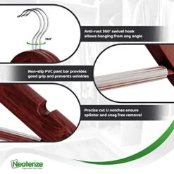 Wooden Hangers For Clothes - Heavy Duty Non-Slip Pants Bar & 360 Swivel Hook |Ganchos De Ropa | Great For Suits, Coats, Clothing [20-Pack - Cherry]
