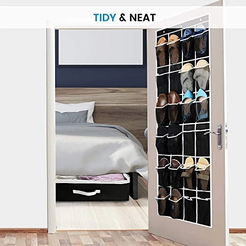 ZOBER Over The Door Shoe Organizer 3 Pack - 12 Mesh Pockets, Space Saving Hanging Shoe Holder For Maximizing Shoe Storage, Accessories, Toiletries, Etc. No Assembly Required (Black) 1 ZOBER Over The Door Shoe Organizer 3 Pack - 12 Mesh Pockets, Space Saving Hanging Shoe Holder For Maximizing Shoe Storage, Accessories, Toiletries, Etc. No Assembly Required (Black)