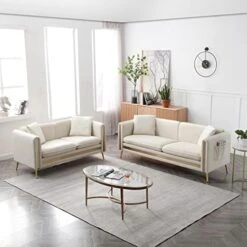 Homtique 77 Inch Upholstered Velvet Sofa Couch, Modern Sofa For Living Room With Side Pocket And 2 Pillows, Gold Metal Legs Decor Couches Furniture For Apartment/Office (Black) -Songmics Furniture Shop 51p8rMFUzzL. AC