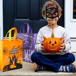 12PCS Halloween Trick Or Treat Bags,Halloween Tote Bags With Handles, Large Gift Bags, Multifunctional Non-Woven Halloween Bags For Gifts Wrapping, Trick Or Treat, Halloween Party Supplies, 15×11.8×3.9" -Songmics Furniture Shop 51pEKTtHJAL