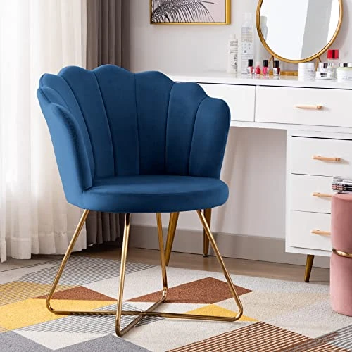 Duhome Velvet Accent Chair Living Room Chair,Corner Chair Reception Chair For Bedroom Living Room, Shell Shaped Living Room Chair With Golden Metal Legs, DarkBlue 3 Duhome Velvet Accent Chair Living Room Chair,Corner Chair Reception Chair For Bedroom Living Room, Shell Shaped Living Room Chair With Golden Metal Legs, DarkBlue - Image 3