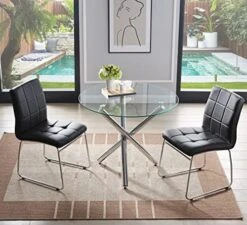 Round Glass Dining Table For 2 To 4 Person - 35.4" Inch Kitchen Dining Room Table With Tempered Glass Top, Sturdy Chrome Legs, Modern Circle Leisure Table For Dinner Apartment Small Spaces 28 Round Glass Dining Table For 2 To 4 Person - 35.4" Inch Kitchen Dining Room Table With Tempered Glass Top, Sturdy Chrome Legs, Modern Circle Leisure Table For Dinner Apartment Small Spaces -Songmics Furniture Shop 51pI4kuZhZL. AC 1
