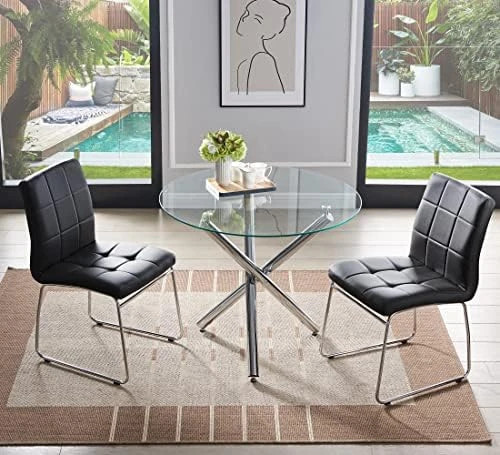 Round Glass Dining Table For 2 To 4 Person - 35.4" Inch Kitchen Dining Room Table With Tempered Glass Top, Sturdy Chrome Legs, Modern Circle Leisure Table For Dinner Apartment Small Spaces 14 Round Glass Dining Table For 2 To 4 Person - 35.4" Inch Kitchen Dining Room Table With Tempered Glass Top, Sturdy Chrome Legs, Modern Circle Leisure Table For Dinner Apartment Small Spaces - Image 14