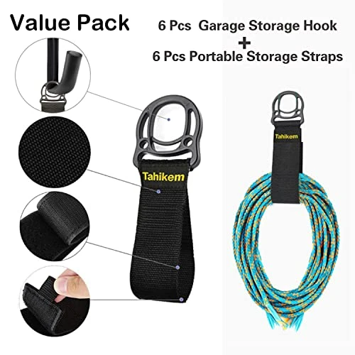 Tahikem 6 Set Garage Hooks Wall Mount, 7 Inch Large Wall Hook, Utility Storage Hook, Extension Cord Hanger, Heavy Duty Garage Hooks, Wall Hooks For Hanging Ladder Mowers Cable Bracket - Black J Hooks 2 Tahikem 6 Set Garage Hooks Wall Mount, 7 Inch Large Wall Hook, Utility Storage Hook, Extension Cord Hanger, Heavy Duty Garage Hooks, Wall Hooks For Hanging Ladder Mowers Cable Bracket - Black J Hooks - Image 2