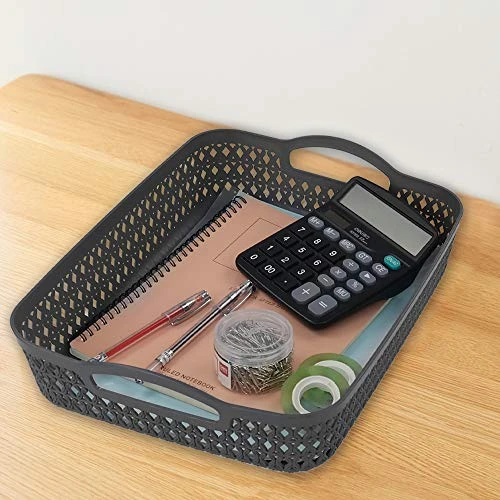 Zerdyne 6 Packs Large Plastic Storage Basket Tray With Handle, Gray 5 Zerdyne 6 Packs Large Plastic Storage Basket Tray With Handle, Gray - Image 5