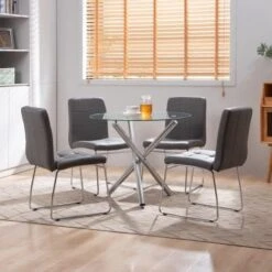Round Glass Dining Table For 2 To 4 Person - 35.4" Inch Kitchen Dining Room Table With Tempered Glass Top, Sturdy Chrome Legs, Modern Circle Leisure Table For Dinner Apartment Small Spaces 19 Round Glass Dining Table For 2 To 4 Person - 35.4" Inch Kitchen Dining Room Table With Tempered Glass Top, Sturdy Chrome Legs, Modern Circle Leisure Table For Dinner Apartment Small Spaces -Songmics Furniture Shop 51pMNJeHBL. AC 1