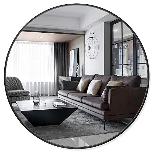 PexFix 36'' Wall Round Mirror, Wall-Mounted Mirror Decorative Mirror Aluminum Alloy Frame, Beveled Accent Mirror Large Round Mirror For Bedroom, Bathroom Entryway, Vanity, Dining Room(Black) 1 PexFix 36'' Wall Round Mirror, Wall-Mounted Mirror Decorative Mirror Aluminum Alloy Frame, Beveled Accent Mirror Large Round Mirror For Bedroom, Bathroom Entryway, Vanity, Dining Room(Black)