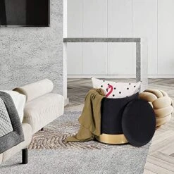 DEERUN Round Velvet Storage Ottoman Foot Rest Stool/Upholstered Footstool With Gold Plating Base,Pack Of 2 (Black) -Songmics Furniture Shop 51pQ2IKtHlL