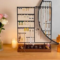 ProCase Jewelry Holder Organizer Earring Stand, 144 Holes Stud Earring Display Rack Necklace Storage Tower With Removable Wood Ring Tray -Black 11 ProCase Jewelry Holder Organizer Earring Stand, 144 Holes Stud Earring Display Rack Necklace Storage Tower With Removable Wood Ring Tray -Black -Songmics Furniture Shop 51pQ3lVihXL