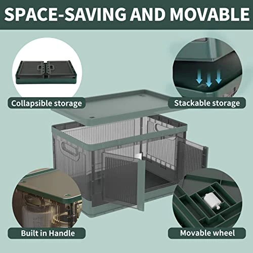 Sineda 4 Pack Storage Bins With Lids - 19 Gallon Collapsible Storage Bins With Wheels And Door, Stackable Storage Bins For Clothing, Blankets, Books, Bedding And Toys.(19 Gal-4Pack, Green) 4 Sineda 4 Pack Storage Bins With Lids - 19 Gallon Collapsible Storage Bins With Wheels And Door, Stackable Storage Bins For Clothing, Blankets, Books, Bedding And Toys.(19 Gal-4Pack, Green) - Image 4