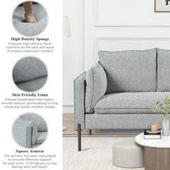 2-Piece Linen Fabric Sofa Set With USB Charging Ports, Morden Style Upholstered Sofa And Loveseat Sets With 3 Seat Sofa Couch And Loveseat Sofa For Living Room, Apartment (2+3 Seat, Grey)