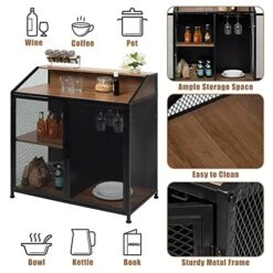 NSdirect Metal Coffee Bar Storage Cabinet, Industrial Bar Cabinet With Metal Mesh Doors, Coffee Bar Sideboard For Wines And Liquors, 33 Inch, With Wine Rack -Songmics Furniture Shop 51pSN734nhL