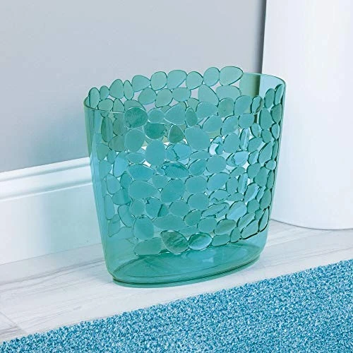 MDesign Plastic Slim Oval 2 Gallon Trash Can Wastebasket Garbage Bin - Decorative Themed Basket For Bathroom, Bedroom, Office - Hold Trash, Waste, Recycling - Pebbles Collection - Blue 2 MDesign Plastic Slim Oval 2 Gallon Trash Can Wastebasket Garbage Bin - Decorative Themed Basket For Bathroom, Bedroom, Office - Hold Trash, Waste, Recycling - Pebbles Collection - Blue - Image 2