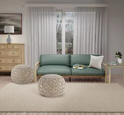 Pouf Ottoman - Hand Knitted Macrame Ottoman Pouf, Large Pouf Ottoman Foot Rest For Couch, 100% Cotton Cord, Poufs For Living Room, Floor Pouf Ottoman - 20 Diameter X 14 Height - Pure Natural