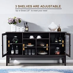 GNIXUU Sideboard Buffet Storage Cabinet, Modern Storage Cabinet With 2 Glass Doors And Adjustable Shelves For Kitchen, Living Room, Entryway 60 Inch.(Dark Brown) -Songmics Furniture Shop 51pZ514OsGL