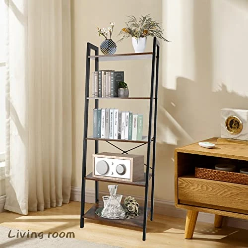 Babion Ladder Bookshelf, 5-Tier Bookcase Shelf, Tall Bookcase Storage Organizer,Ladder Shelf With Metal Frame Stands, Industrial Book Shelf,for Living Room,Office, Kitchen 6 Babion Ladder Bookshelf, 5-Tier Bookcase Shelf, Tall Bookcase Storage Organizer,Ladder Shelf With Metal Frame Stands, Industrial Book Shelf,for Living Room,Office, Kitchen - Image 6