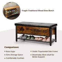 Giantex Industrial Storage Bench, Entryway Shoe Bench For Bedroom, Living Room, Hallway, Padded Stool For Bed End, Adjustable Feet, Wood Storage Cabinet With 2 Compartments, Metal Rack 10 Giantex Industrial Storage Bench, Entryway Shoe Bench For Bedroom, Living Room, Hallway, Padded Stool For Bed End, Adjustable Feet, Wood Storage Cabinet With 2 Compartments, Metal Rack -Songmics Furniture Shop 51pcp7FS8DL