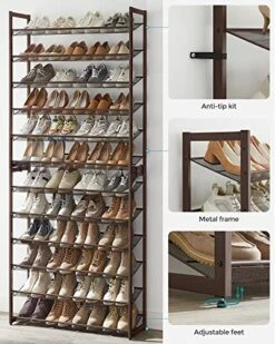 SONGMICS Shoe Rack, 12-Tier Tall Metal Shoe Storage Organizer For Closet, Entryway, Garage, Set Of 2 6-Tier Big Stackable Shoes Rack Shelf, Adjustable Feet, Slanted Shelves, Holds 48-60 Pairs, Bronze -Songmics Furniture Shop 51peIIFDjBL