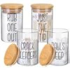 4 Pack Qtip Holder Glass Dispenser With Bamboo Lids For Bathroom Organization, Apothecary Jars For Cotton Ball Holder And Bathroom Canister Storage Great For Cotton Swabs, Balls, Floss, Bathroom Décor