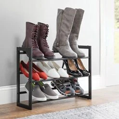 MDesign Metal 3 Tier Adjustable/Expandable Shoe And Boot Storage Organizer Rack - Space-Saving, Angled Vertical Storage - Closet, Entryway, Mudroom, Bedroom, Garage - Black -Songmics Furniture Shop 51piFjcNumL