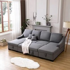 Merax L Shaped Sectional Sofa Couch Sleeper Bed With Storage Ottoman And Chaise For Living Room, Small Apartment Love Seats, Beige_Linen -Songmics Furniture Shop 51pkTmGibTL. AC