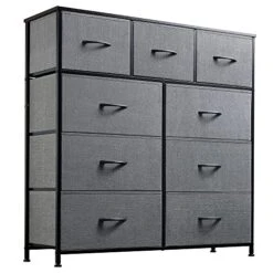 WLIVE 9 Drawer Dresser And 10 Drawer Tall Chest Organizer Set, Fabric Storage Tower For Bedroom, Nursery, Entryway, Closets, Charcoal Gray -Songmics Furniture Shop 51pkfDhgJLL
