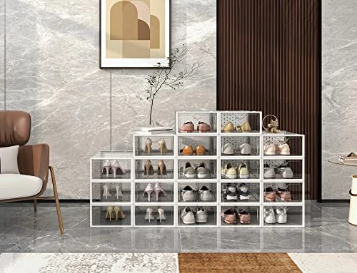 Pinkpum Shoe Ogranizer For Closet, 12 Pack Shoe Storage Boxes Clear Plastic Stackable, Shoe Containers Storage With Lids, Sneaker Container Bin Holder, White 6 Pinkpum Shoe Ogranizer For Closet, 12 Pack Shoe Storage Boxes Clear Plastic Stackable, Shoe Containers Storage With Lids, Sneaker Container Bin Holder, White - Image 6