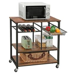 VASAGLE ALINRU Kitchen Cart, Food Storage Shelf With Metal Mesh Basket, Bottle Holder And Storage Shelves, 15.7 X 31.5 X 34.1 Inches, Industrial Style, Rustic Brown UKKS80X -Songmics Furniture Shop 51pstzmE6OL