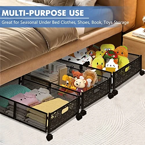 Under Bed Storage, Under Bed Rolling Storage, Under Bed Storage Containers With Wheels, Metal Under Bed Shoe Storage Organizer Drawer 2 Pack, Underbed Storage Bin For Bedroom Toys Clothes Blankets 2 Under Bed Storage, Under Bed Rolling Storage, Under Bed Storage Containers With Wheels, Metal Under Bed Shoe Storage Organizer Drawer 2 Pack, Underbed Storage Bin For Bedroom Toys Clothes Blankets - Image 2
