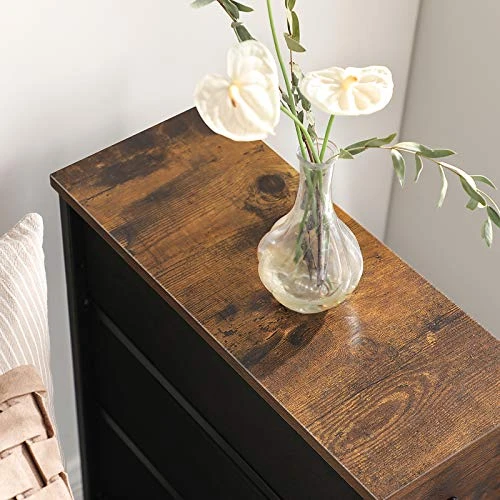 SONGMICS Narrow Dresser, Vertical Storage Unit With 4 Fabric Drawers, For Small Spaces And Gaps, Metal Frame, Slim Storage Tower, For Living Room, Laundry, Closet, Rustic Brown And Black ULGS041B01 4 SONGMICS Narrow Dresser, Vertical Storage Unit With 4 Fabric Drawers, For Small Spaces And Gaps, Metal Frame, Slim Storage Tower, For Living Room, Laundry, Closet, Rustic Brown And Black ULGS041B01 - Image 4