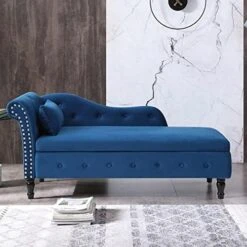 LUCKHAO Chaise Lounge Indoor,Velvet Lounge Chair For Bedroom With Storage & Pillow,Modern Upholstered Rolled Arm Chase Lounge For Sleeping With Nailhead Trim For Living Room Bedroom Office(Grey) -Songmics Furniture Shop 51q3aiPgovL. AC