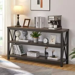 FATORRI Industrial Console Table For Entryway, Wood Sofa Table, Rustic Hallway Tables With 3-Tier Shelves For Living Room (55 Inch, Rustic Oak) -Songmics Furniture Shop 51q4Bop52EL. AC