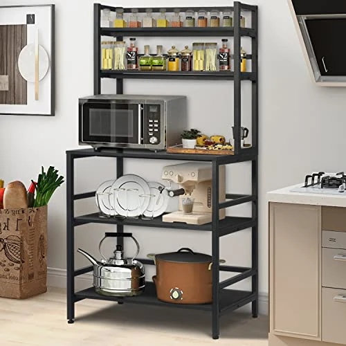 Rotihom Bakers Rack, Industrial Microwave Oven Stand With Shelf, Kitchen Utility Storage Shelf, Coffee Station, Bakers Racks For Kitchens With Storage, Rustic Brown/Black (Style 1 -Black) 5 Rotihom Bakers Rack, Industrial Microwave Oven Stand With Shelf, Kitchen Utility Storage Shelf, Coffee Station, Bakers Racks For Kitchens With Storage, Rustic Brown/Black (Style 1 -Black) - Image 5