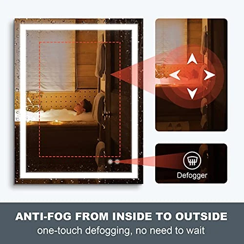 VENETIO Backlit LED Bathroom Mirror With Light And Anti Fog Design, 36x28 Inch Lighted Makeup Mirror, Large Wall Mounted Vanity Mirror For Housewarming Gift (Rectangle) 4 VENETIO Backlit LED Bathroom Mirror With Light And Anti Fog Design, 36x28 Inch Lighted Makeup Mirror, Large Wall Mounted Vanity Mirror For Housewarming Gift (Rectangle) - Image 4