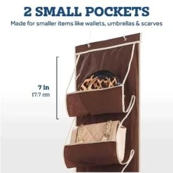 ZOBER Purse Organizer For Closet - Over The Door Purse Organizer W/ 6 Pockets For Easy Purse Storage - Durable Metal Hooks - Purse Rack W/Clear Pockets - Java (2 Pack) -Songmics Furniture Shop 51qAqwj0OaL