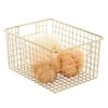 MDesign Metal Wire Bathroom Storage Basket Organizer With Handles - Organize Master Or Guest Bathrooms, Linen, Hallway, Or Entryway Closets, Bedroom, Laundry Room - Concerto Collection - Soft Brass