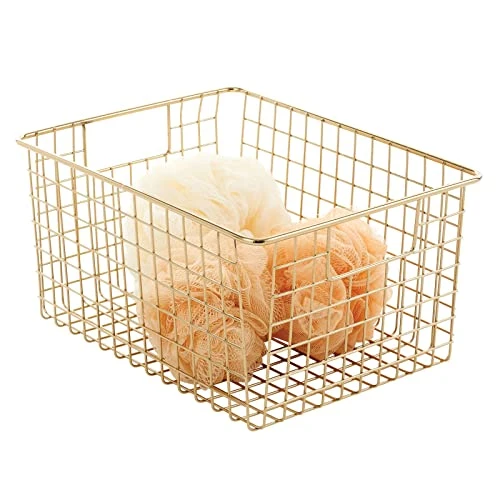 MDesign Metal Wire Bathroom Storage Basket Organizer With Handles - Organize Master Or Guest Bathrooms, Linen, Hallway, Or Entryway Closets, Bedroom, Laundry Room - Concerto Collection - Soft Brass 1 MDesign Metal Wire Bathroom Storage Basket Organizer With Handles - Organize Master Or Guest Bathrooms, Linen, Hallway, Or Entryway Closets, Bedroom, Laundry Room - Concerto Collection - Soft Brass
