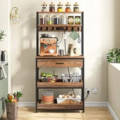 Tribesigns Kitchen Bakers Rack With Power Outlets, 5-Tier Microwave Oven Stand With Drawer And Sliding Shelves, Freestanding Coffee Bar, Kitchen Storage Shelf Organizer With 6 Hooks, Rustic Brown -Songmics Furniture Shop 51qHiPFSCfL