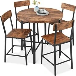 Best Choice Products 5-Piece Modern Round Counter Height Dining Set For Home Kitchen, Dining Room W/ 4 Chairs, 1.5in Thick Table - Brown -Songmics Furniture Shop 51qNlCvE4L. AC