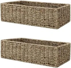 HOMESTEAD Seagrass Baskets With Built-in Handles For Storage, Medium Rectangular Wicker Basket - Set Of 2 -Songmics Furniture Shop 51qOBc 7vrL. AC