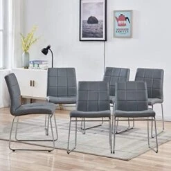 Modern Faux Leather Dining Chairs Indoor Use, Comfortable Kitchen Chairs With Chrome Legs For Kitchen, Living, Bedroom, Waiting Room Chairs, Dining Room Side Chairs Set Of 2 (Gray) 24 Modern Faux Leather Dining Chairs Indoor Use, Comfortable Kitchen Chairs With Chrome Legs For Kitchen, Living, Bedroom, Waiting Room Chairs, Dining Room Side Chairs Set Of 2 (Gray) -Songmics Furniture Shop 51qScmDszrL. AC