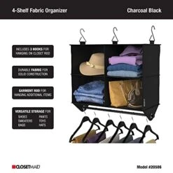 ClosetMaid 4-Shelf Fabric Hanging Closet Organizer With Garment Rod For Shirts, Sweaters, Pants, Hats, Shoes, Purses With Charcoal Black Finish -Songmics Furniture Shop 51qThHDR8qL
