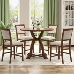 Harper & Bright Designs Dining Table Set - 5 Piece Round Dining Set With 4 Chairs Wood Dining Table Set -Songmics Furniture Shop 51qaxalhz9L. AC 1