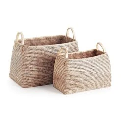 GENERIC Rattan Narrow Magazine Baskets Set Of 2 Brown