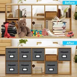 Onlyeasy Large Foldable Cloth Storage Cubes 4 Pack With Label Holders - Fabric Storage Bins Baskets Organizers For Home Office Nursery Cubby With Leather Handles, 13Wx15Dx13H Inch, Black, MXABXL04PLP 9 Onlyeasy Large Foldable Cloth Storage Cubes 4 Pack With Label Holders - Fabric Storage Bins Baskets Organizers For Home Office Nursery Cubby With Leather Handles, 13Wx15Dx13H Inch, Black, MXABXL04PLP -Songmics Furniture Shop 51qbIbcSr1L