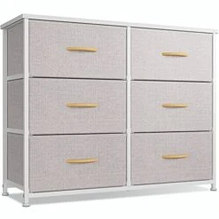 CubiCubi Dresser For Bedroom, 6 Drawer Storage Organizer Tall Wide Dresser For Bedroom Hallway, Sturdy Steel Frame Wood Top, Light Grey