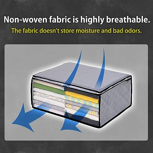 Astro Clothes Storage Bags, 6 Pack Clothes Storage Bins Foldable Closet Organizers With Activated Carbon , Breathable Material, Zipper, Clear Window For Sweaters, Coats, T-shirts, Blankets Grey, 001-06 2 Astro Clothes Storage Bags, 6 Pack Clothes Storage Bins Foldable Closet Organizers With Activated Carbon , Breathable Material, Zipper, Clear Window For Sweaters, Coats, T-shirts, Blankets Grey, 001-06 - Image 2