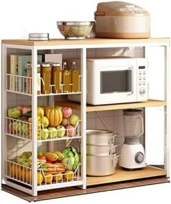 Microwave Oven Rack Kitchen Storage Rack, Floor To Floor, Multi-layer Storage Rack, Multifunctional Microwave Oven, Vegetable Cutting Storage Cabinet With Door, Oven, Cabinet Kitchen Storage Rack ( Co -Songmics Furniture Shop 51qfi64vodL. AC 1