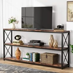 Tribesigns 70.86 Inch Rustic Console Sofa Table With Open Shelf, Industrial TV Stand 3 Shelf Horizontal Hallway Entryway Table With Storage For Living Room (70.86, Brown) -Songmics Furniture Shop 51qhQcBYUlL